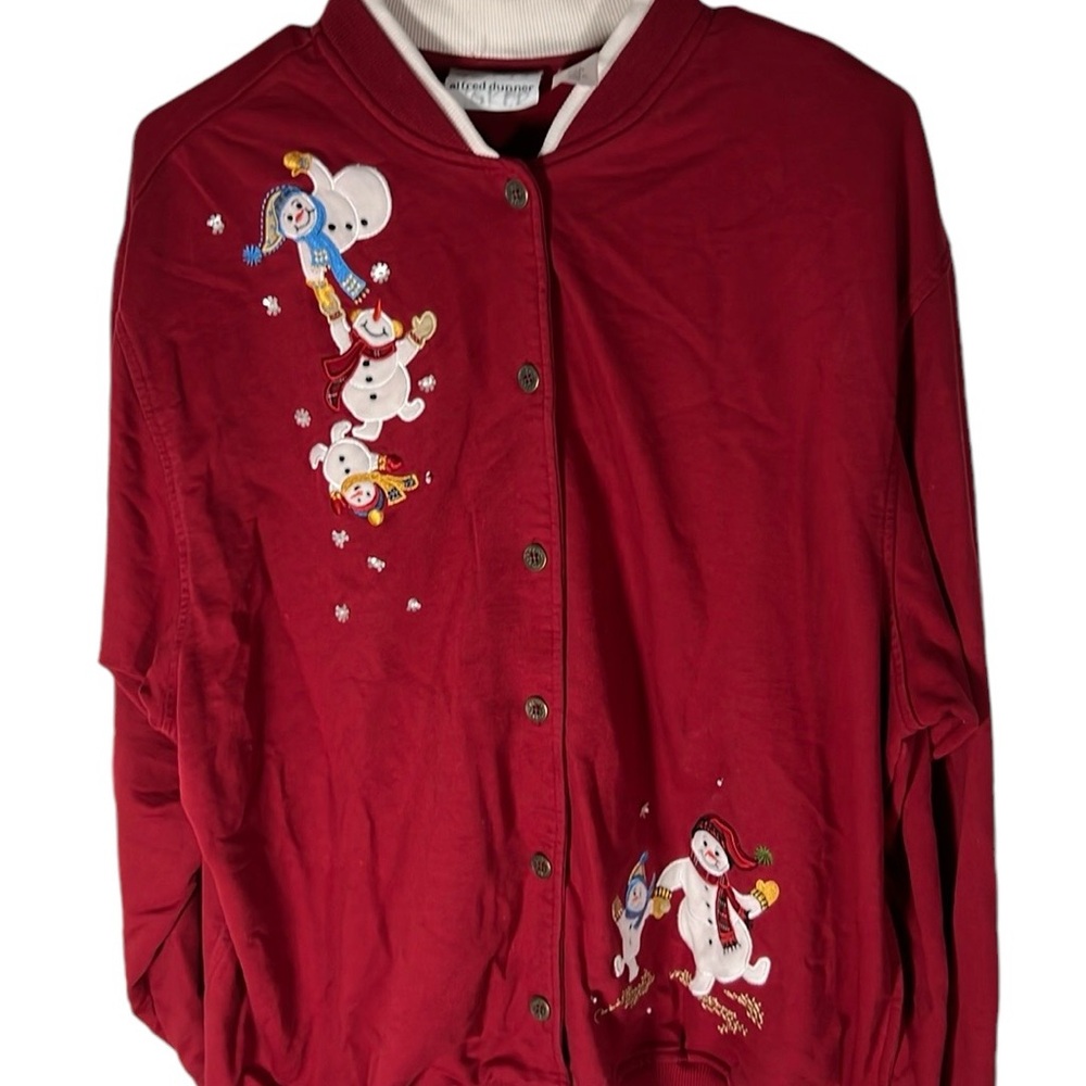 Alfred Dunner Snowman Button Up Sweater Womans Size L